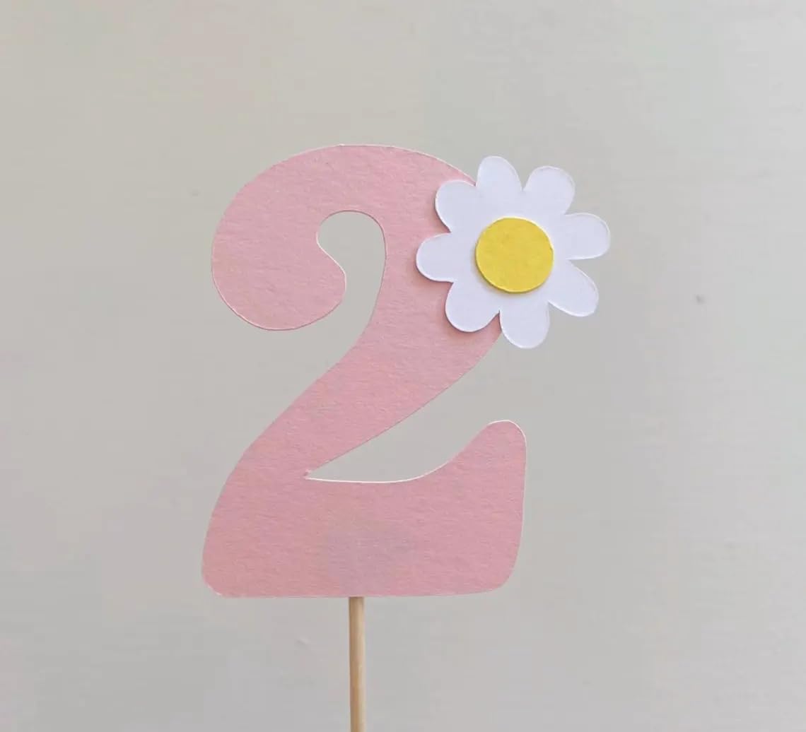 Pack of 4 Daisy Number Cake Toppers for 1st Birthday | Pink Pastel Flower Cupcake Topper Paper 2.3 Inch Number | Floral Age Cake Decoration | Paper Topper for Baby Party